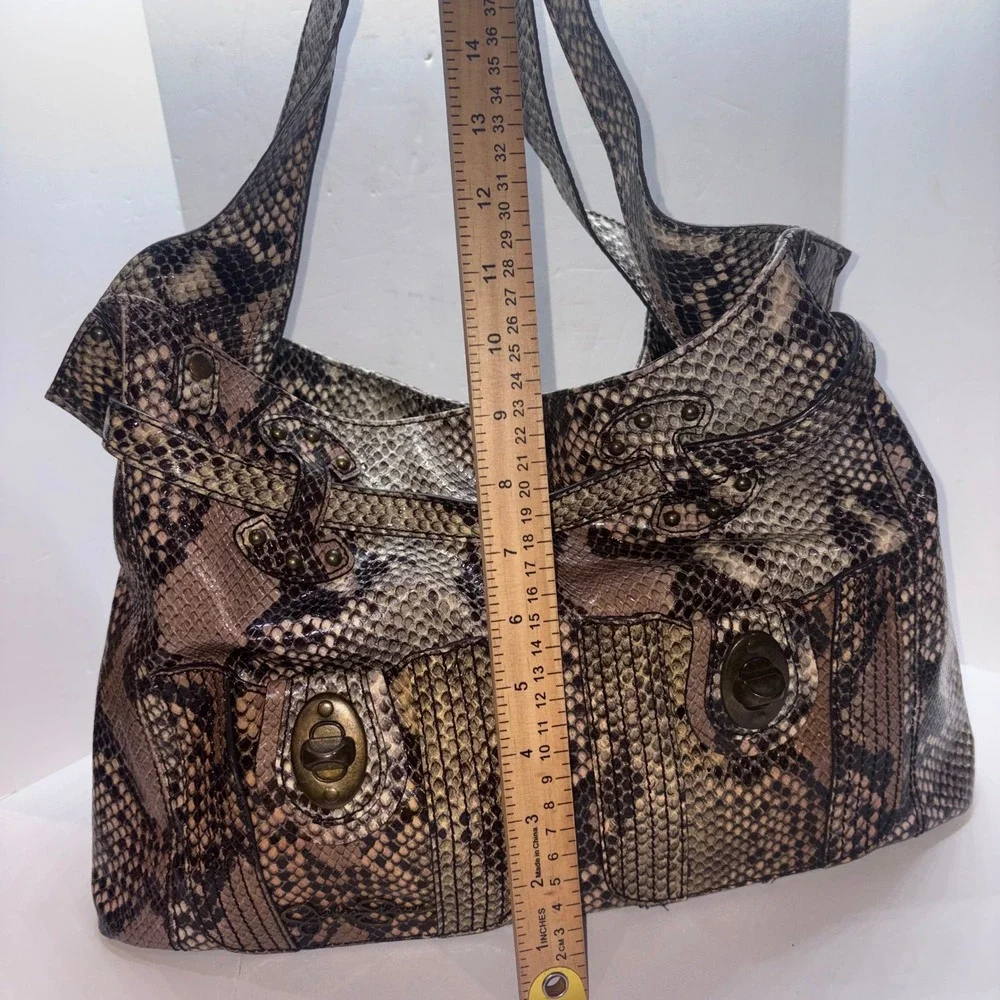 Y2K Hobo Bag Womens Large Brown Snakeskin Print Studded Jessica Simpson